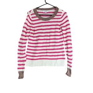 Banana Republic Womens Sweater White Pink Striped Crew Neck Long Sleeve XS